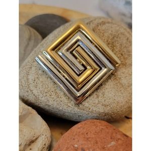 Lady Remington Gold and Silvertone Brooch Script LR 1 3/8" Square